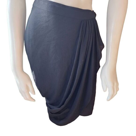 3.1 Phillip Lim Black Faux Wrap Gathered Silk Skirt (0) - Picture 1 of 5